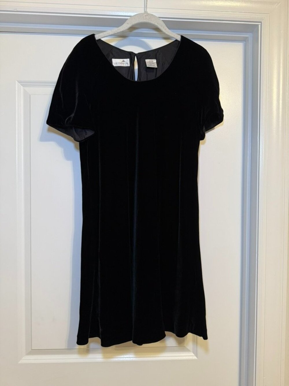 Vintage Liz Claiborne Black Velvet Dress Silk Blend Short Sleeve Petite 10P